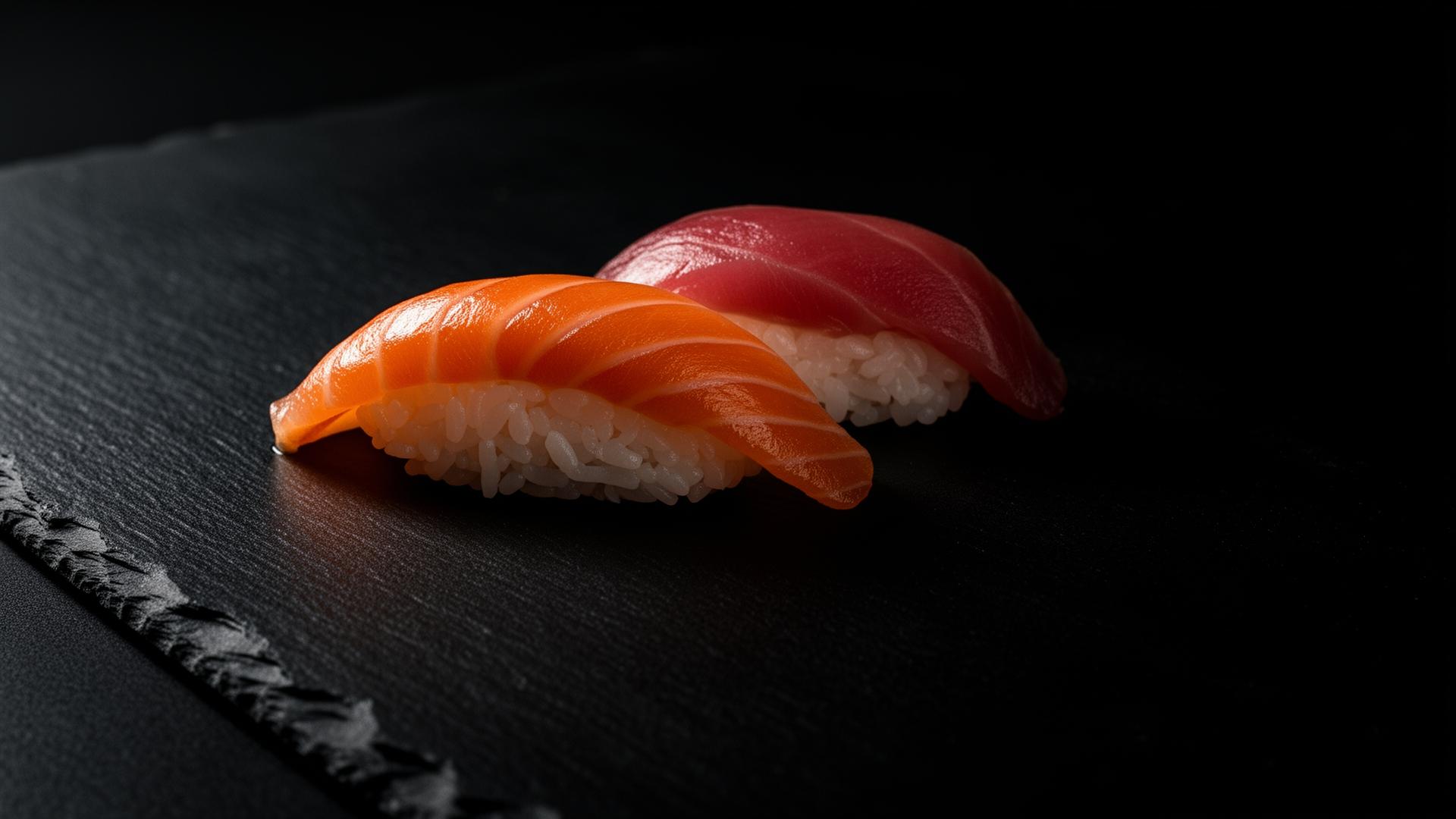 Sushi on matte black slate
